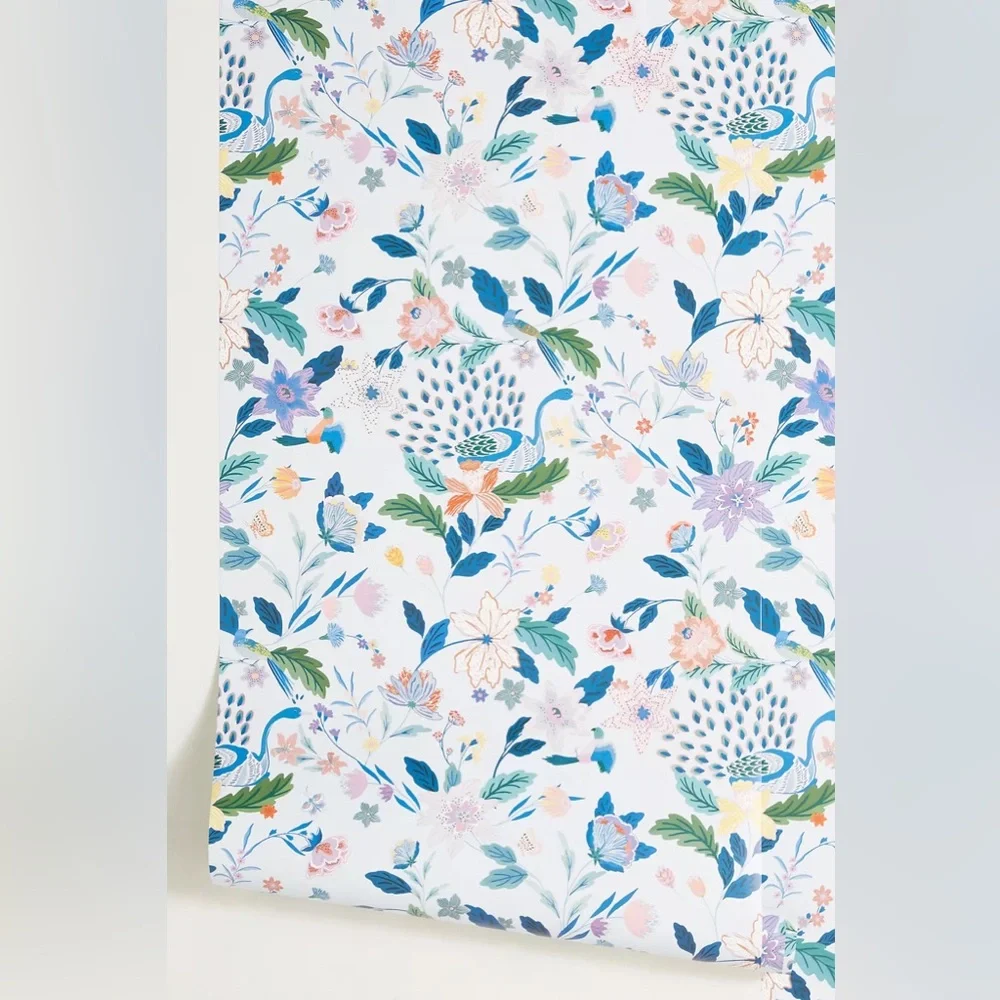 New Anthropologie Home Decor Sylvia Floral Peacock Wallpaper Wall Art Mural